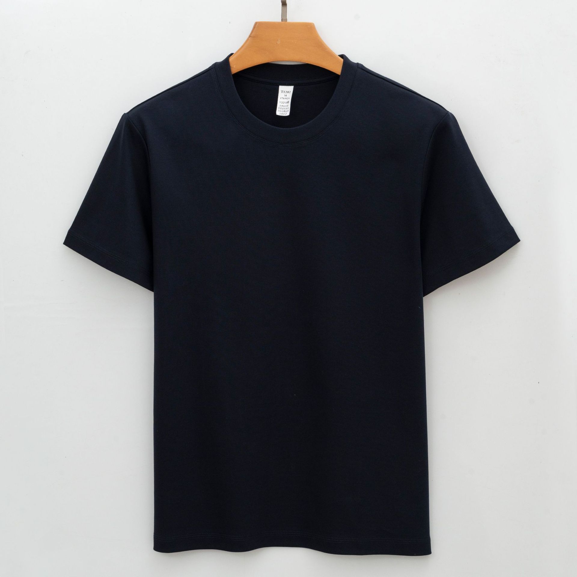 Premium Thickened Double-sided Mercerized Cotton Solid Color Loose Half-sleeve Youth Black Wrinkle-free Pure Cotton Short-sleeve T-shirt for Men S