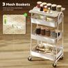 3-Tier Kitchen Storage Trolley with on Wheels Cover Top Board - White and Oak