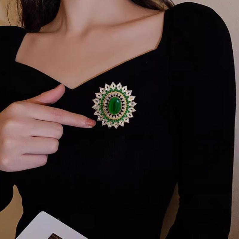 Spilla Smeraldo Stile Corte Retrò Francese Per Abbigliamento Donna Cappotto Gioielli Accessori Regali