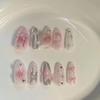 100% HANDMADE Press On Nails Water Drop Shape Spring Pink Girl Love Blush Gradient Silver Mirror Y2k Style Fake Nails Art Reusable and Removable