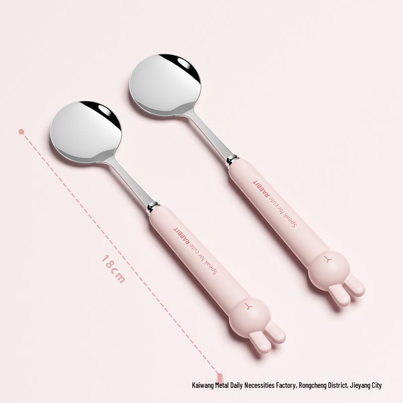 304 Stainless Steel Rabbit Portable Tableware Set: Cute Cartoon Fork and Spoon for Kids, Students, and Office Workers.