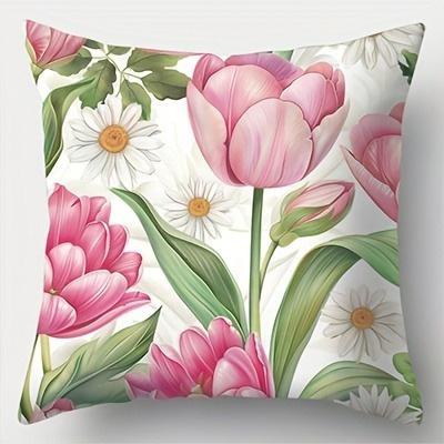 Watercolorstyle Pink Flower Pattern Doublesided Printed Pillow Cover Short Plush Suitable Living Rooms Throw Cushion Cover