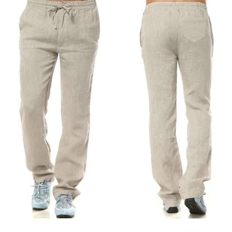 Men's Cotton Linen Pants Male Autumn Breathable Solid Color Linen Trousers Joggers Fitness Streetwear Back With Pocket