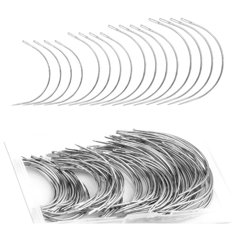 42/50/100/120Pcs Curved Needle C Type Leather Needle Curved Sewing Needle for Hand Sewing, Carpet Leather Canvas Repair