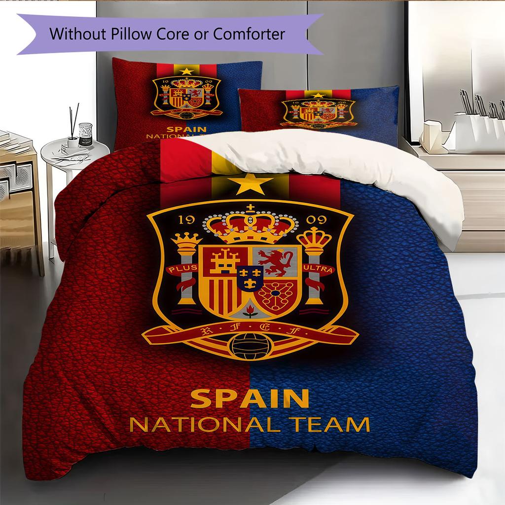 Spain National Football Logo Pattern Bedding Home Decoration Birthday Gift (1 * Duvet Cover + 2 * Pillowcase, Without Core),fan Merchandise.