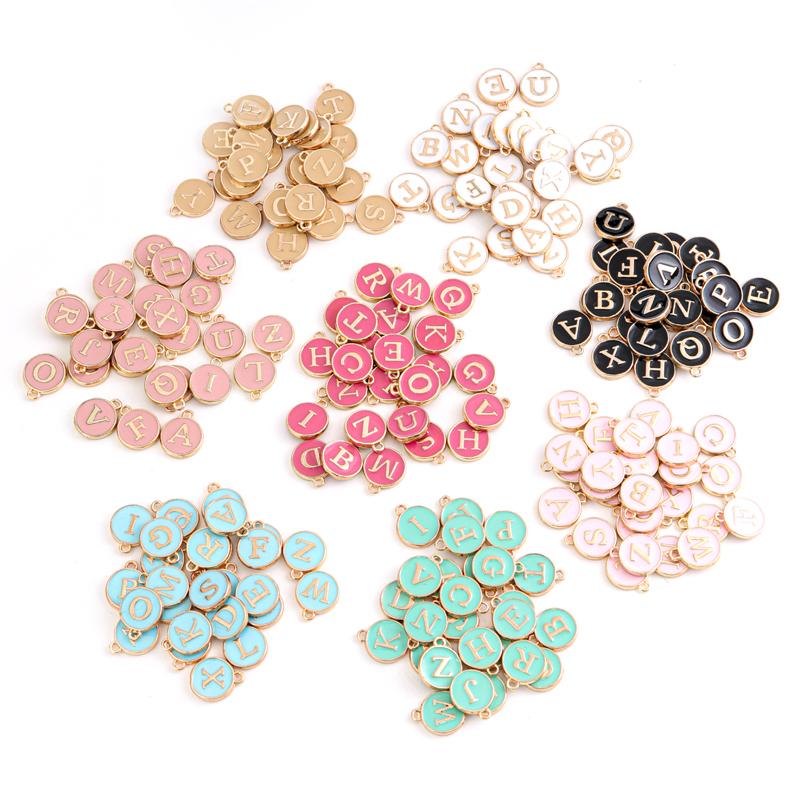 26pcs Double-sided Flat Round Alloy Letter Charms Enamel Charms Alphabet Initial Letter Pendants for DIY Jewelry Making Wholesal