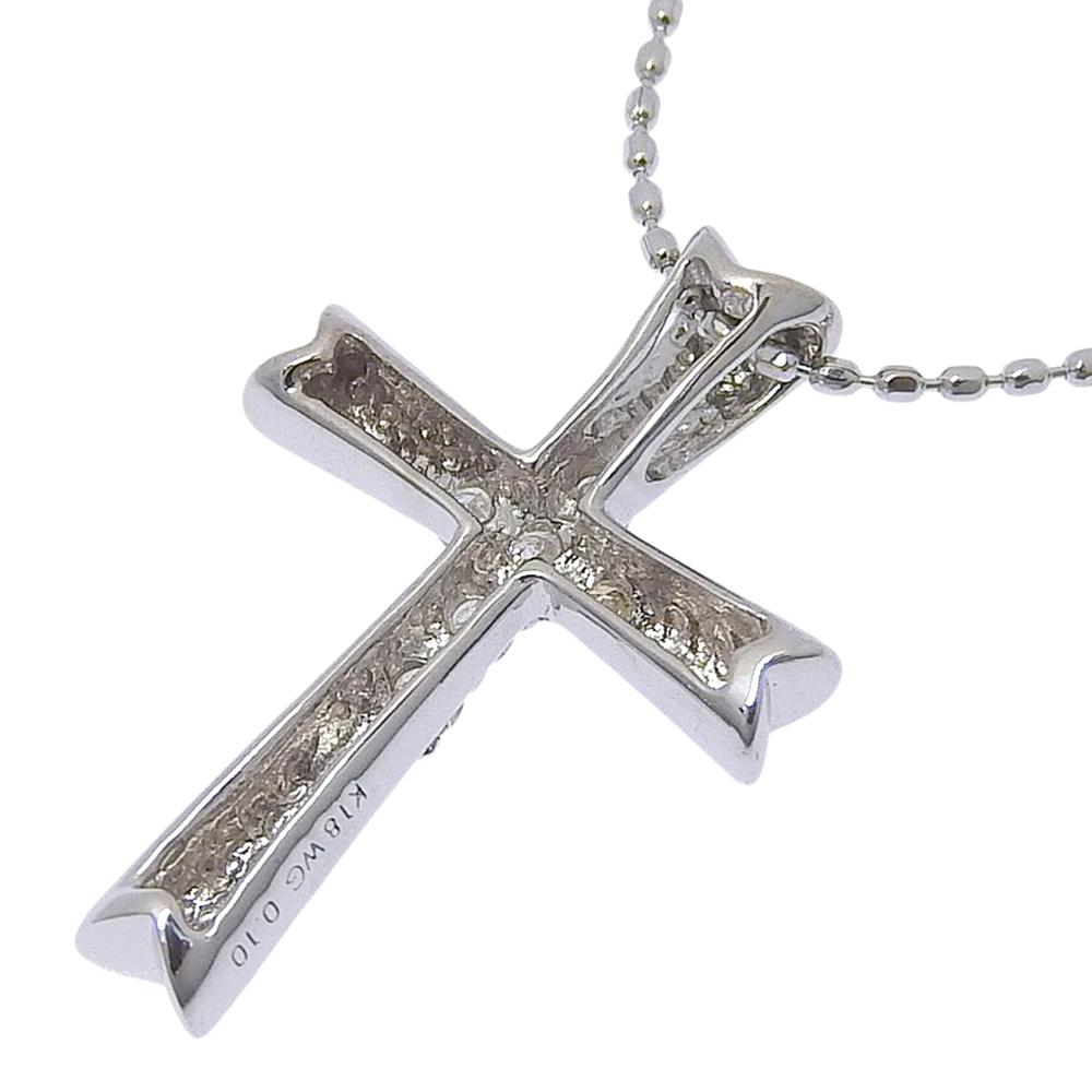 cross Necklace K18 white gold/diamond cross 2.7g unisex Used