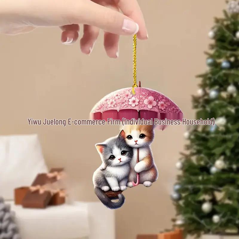 High-Value 2D Acrylic Cat Couple Keyring & Car Pendant