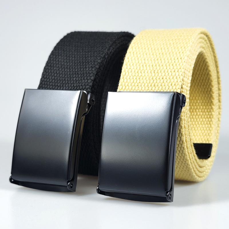 

F091 Unisex Thick Canvas Metal Buckle Cotton Belt - Casual Versatile Woven Leather 125 cm чорний