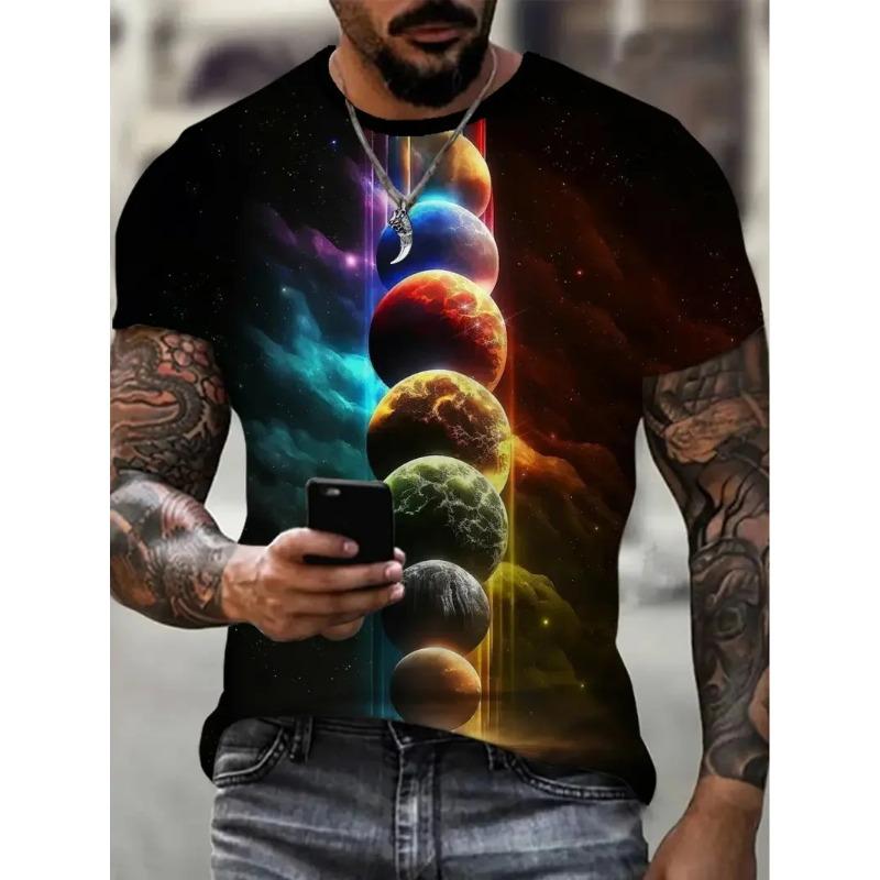 3D Print Men's Galaxy Planet Cosmos Pattern T Shirt Summer Crew Neck Short Sleeve T-Shirt Clothes Tshirts