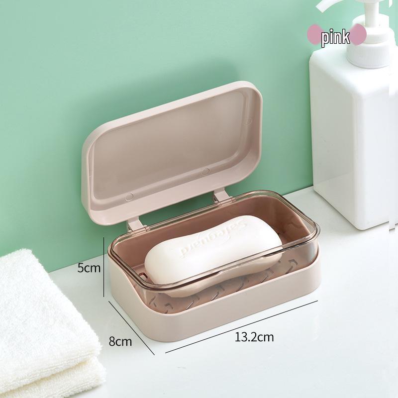 

Flip-Top Double-Layer Soap Dish with Drain and Lid for Bathroom and Laundry