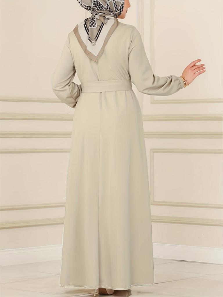 2023 Autumn/Winter Women's Slimming Islamic Long Robe with Waist-Gathering Design