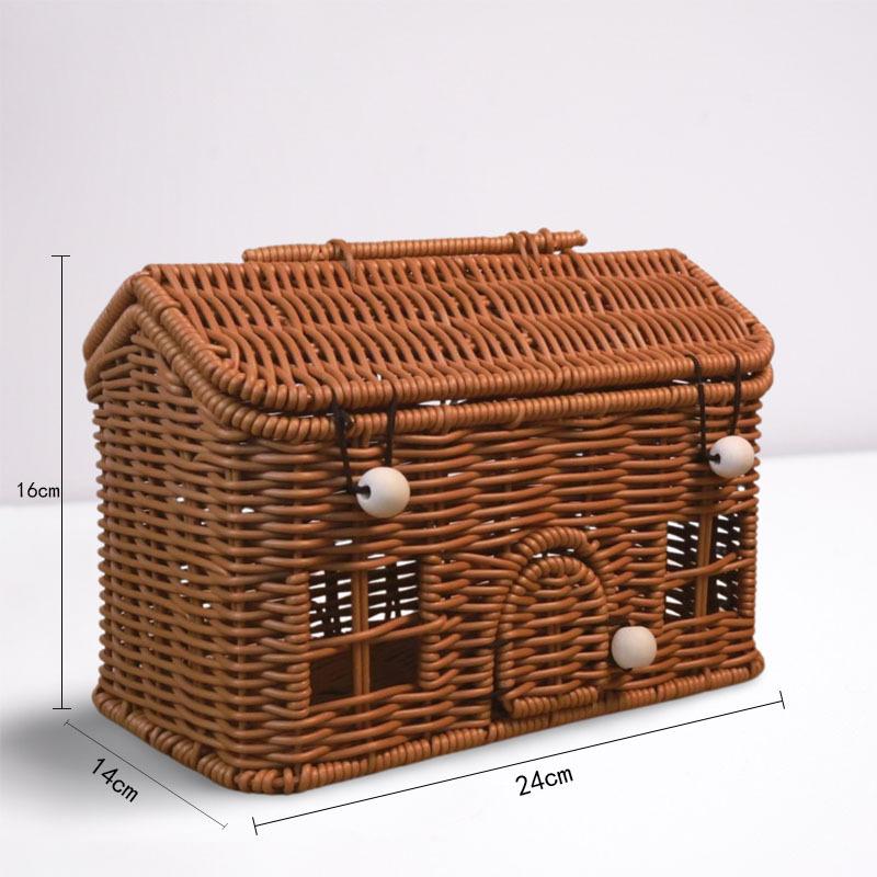 Multifunctional Wicker Storage Basket PP Woven Rustic Snack Box Organizer for Kitchen Living Room Wedding Party Decor