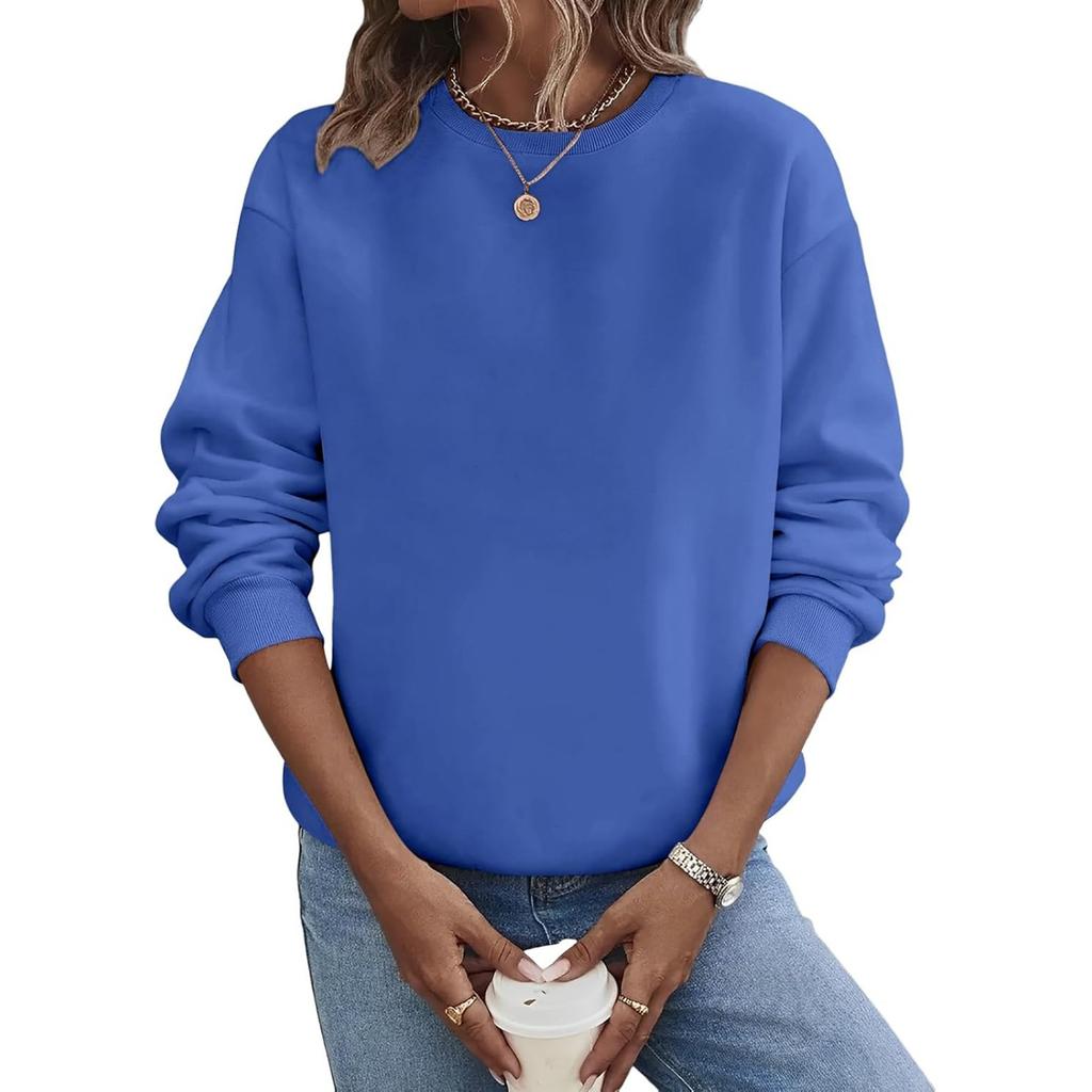 Women's Loose Long Sleeved Pullover Round Neck Large Solid Color Hoodie