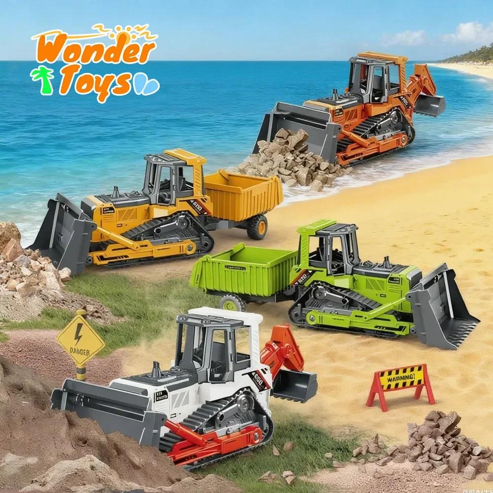 מחפרון מלגזה משאית הנדסית טרקטור דגם רכב Diecast פלסטיק דחפור דו-ראש צעצוע רכב רכב אינרציאלי צעצוע לבנים