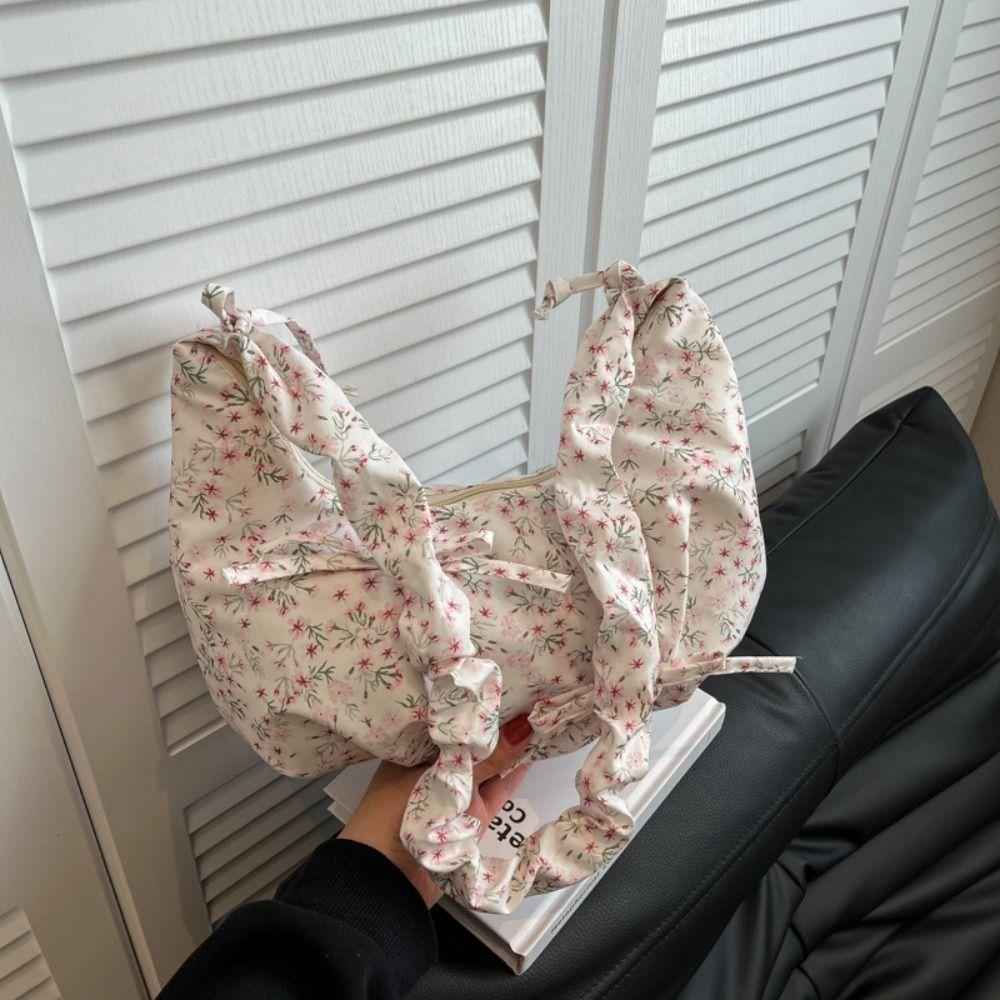 Sweet Flower Shoulder Bag Gentle Crossbody Bag Korean Bow Pleated Bag  Women