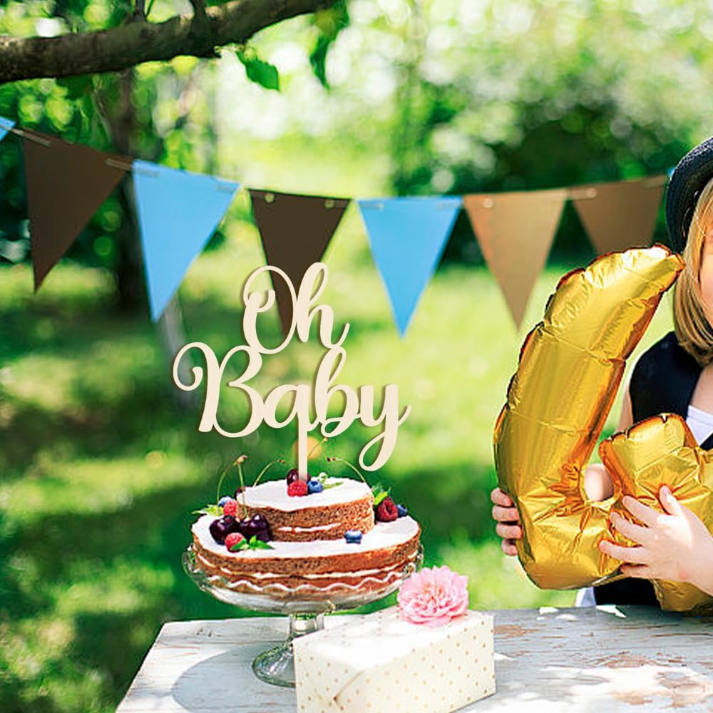 Oh Baby Cake Topper Wooden Baby Shower Cake Topper,For Rustic Theme Gender Reveal Party/baby Booth Props Party Photo Decorations