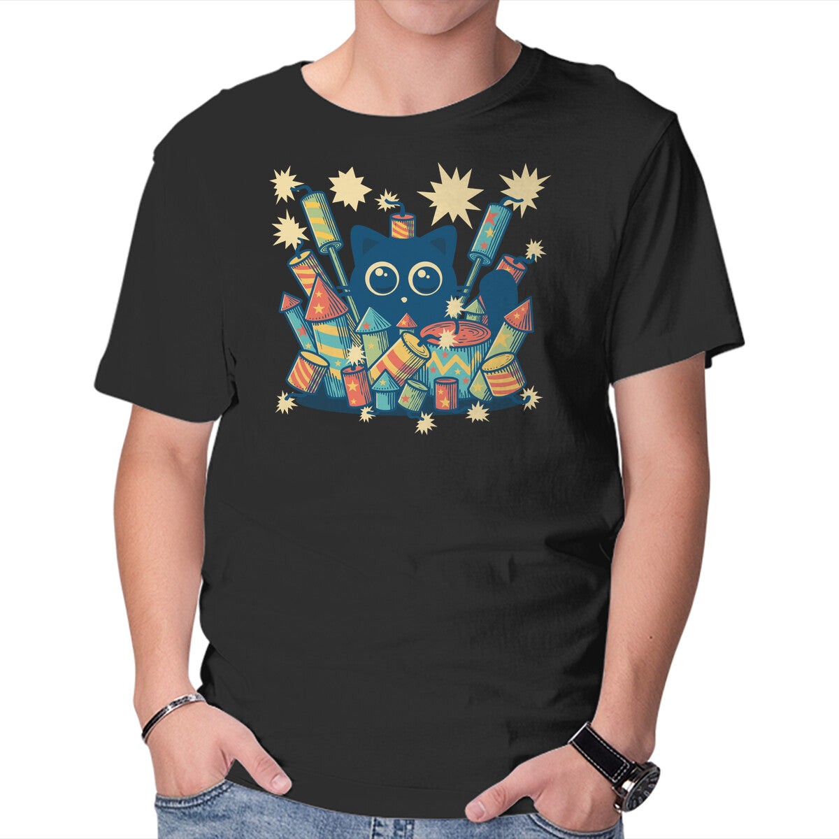 Unisex Crew Neck T-Shirt Explosive Kitty Graphic Short Sleeve Casual Tee XXXL