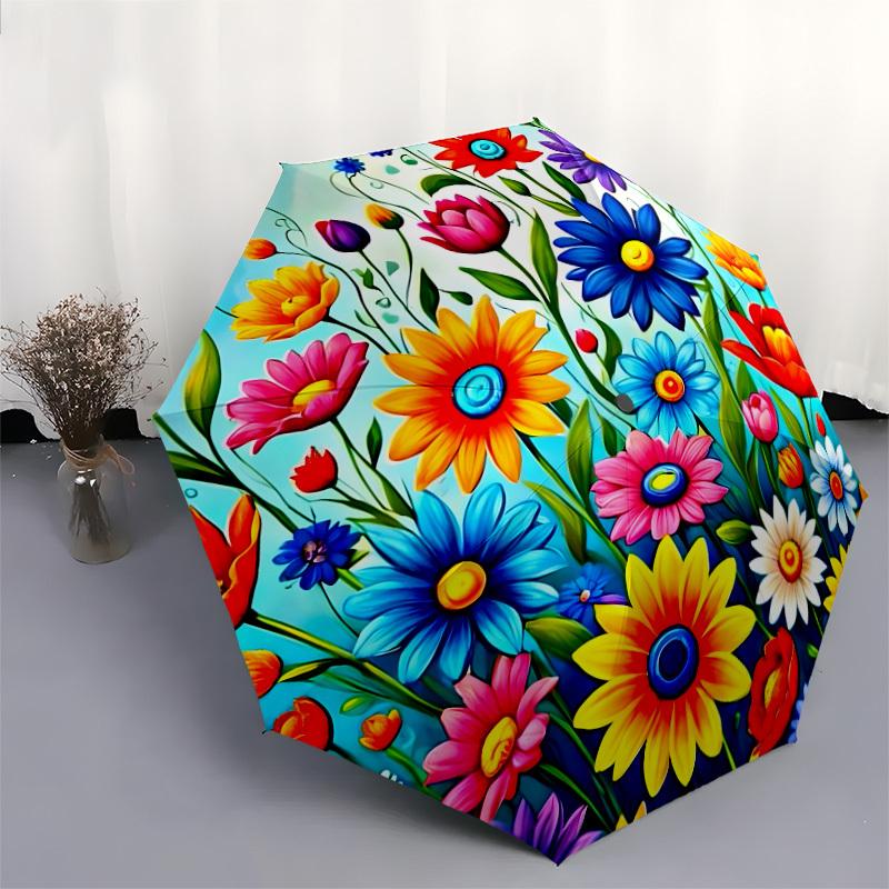 1pc Colorful Spring Floral Pattern Umbrella with Plastic Handle,Suitable for All Seasons Home Travel Outdoor UmbrellaDD1693