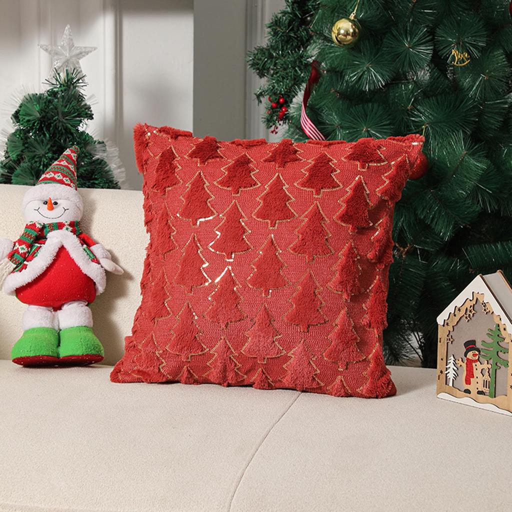 45x45cm Christmas Tree Flannel Throw Pillow Cover Soft Faux Fur Holiday Decor for Sofa Bedroom Home Xmas Gift