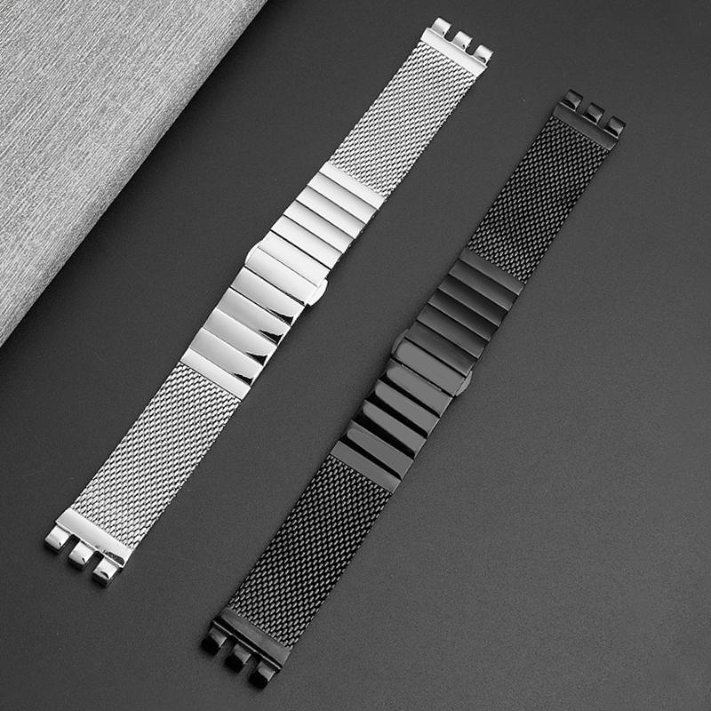 Per Swatch IRONY YAS112 /YGS749 Orologio da Uomo con Cinturino a Maglia Intrecciata in Acciaio Inossidabile Catena Cinturino in Metallo Serie YIS YVS 17mm 19mm 20mm 21mm