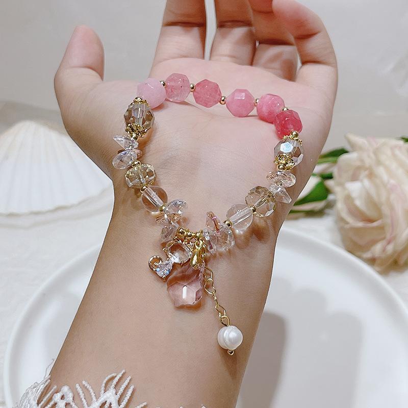 Women Diamond Crystal Candy Color Lucky Cat Pendant Bracelet