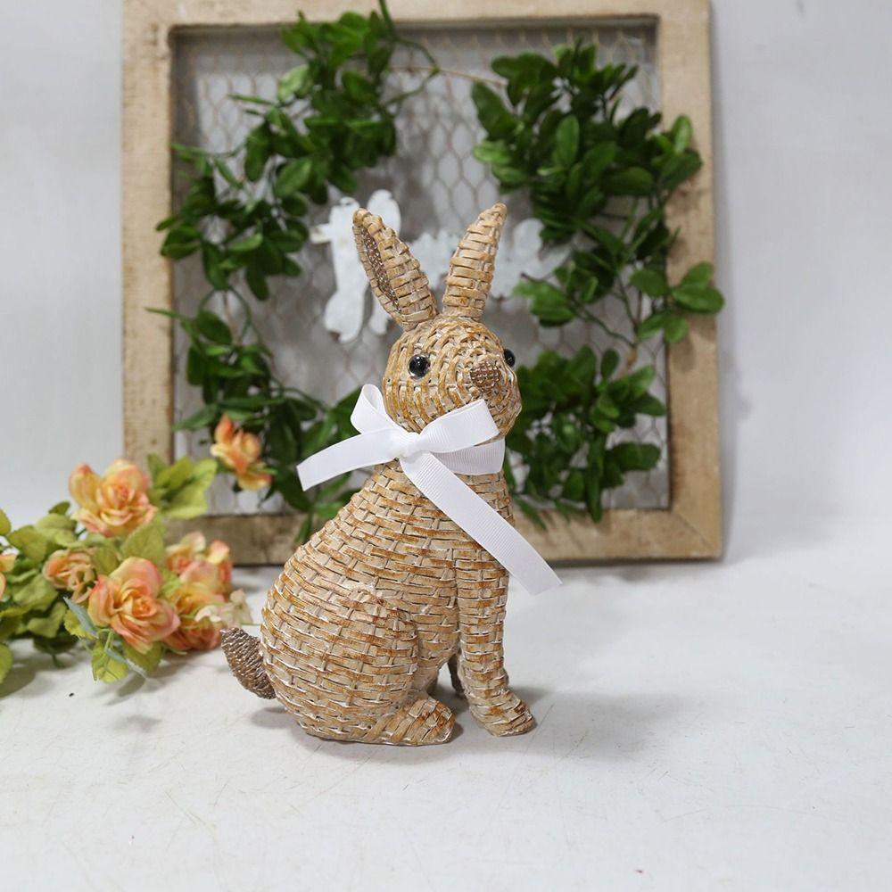 Resin Simulation Bunny Figurine Happy Easter Sitting Standing Position Rabbit Sculpture Handmade Realistic Bunny Model
