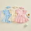 Newborn Baby Girl Romper Dress 2 Pcs Outfits Mesh Lace Patchwork Ruffle Bodysuit and Headband Cute Summer Clothes