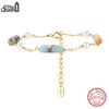 Effie Queen 925 Sterling Silver Dainty Natural Stone Shoushan Freshwater Pearl Bracelet Chain Women's Fashion Jewelry Gift MPB11