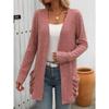 Outono e inverno feminino malhas cor sólida pit listra escovado bolso cardigan manga longa jaqueta