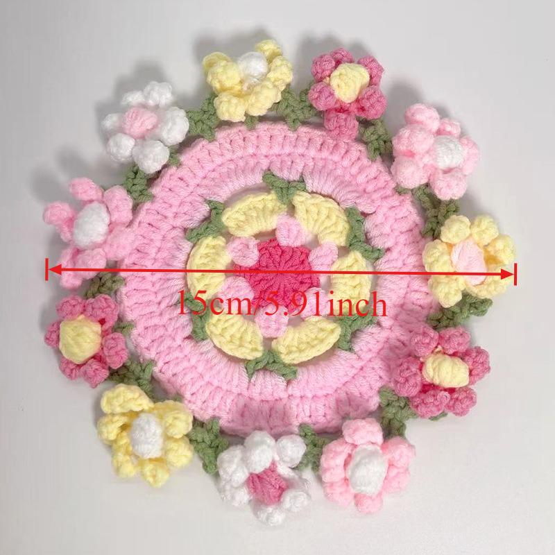 1PC Handmade Crochet Rose Coaster DIY Knitted Flower Insulated Cup Mat Mini Bouquet Creative Design Gift for Home Office Decor