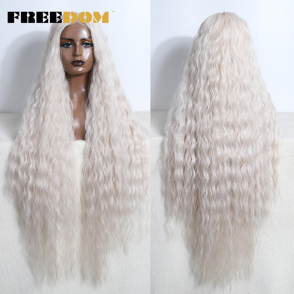 

FREEDOM Synthetic Lace Front Wigs For Black Women 42 Inch Long Curly Lace Wigs Ombre Brown Blonde Ginger White Pink Cosplay Wig (as the picture,middle part lace wig&42inches)