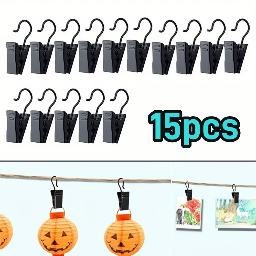 120pcs Decorative Metal Hanger Hooks Durable Black Curtain Clip Set Adjustable String Light Clips for House Party Decor Access