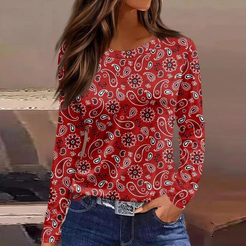 Damen T-Shirt 3D Druck Farbverlauf Blumendruck Mode Langarm Rundhals Regulär Oberteile Feiertags-Wochenende Frühling und Herbst