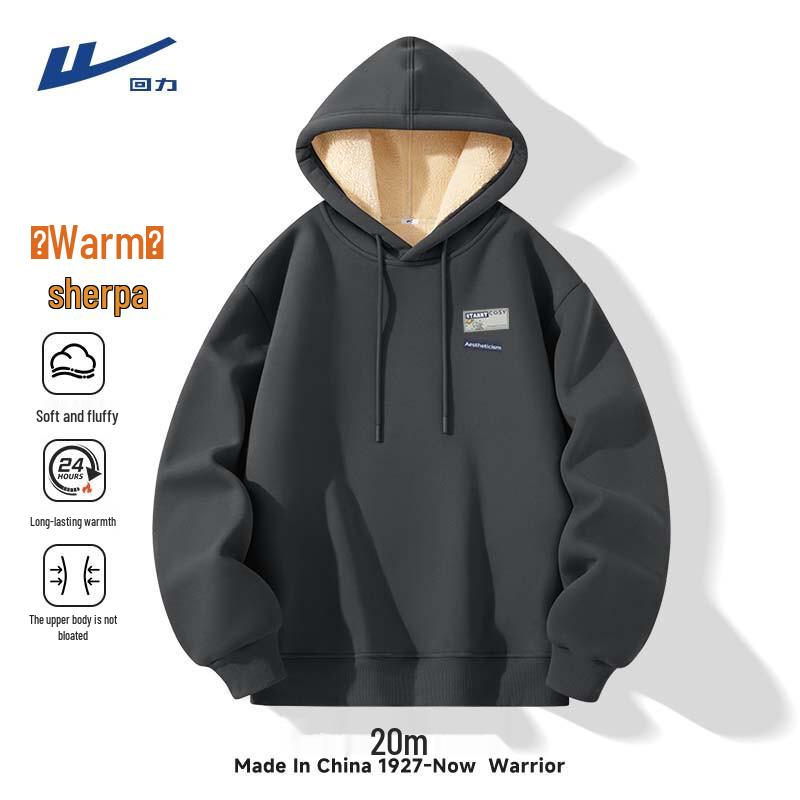 Warrior Men s Hooded Winter Warm Lamb Wool Pullover Sweatshirt 3XL