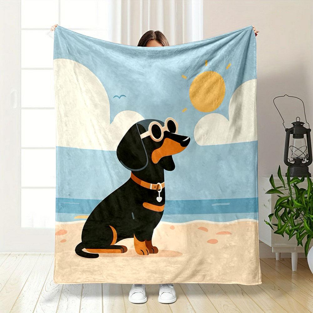 Dachshund in Sunglasses by the Beach print blanket soft and cozy perfect for the living room bed sofa or a nap,gift