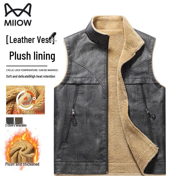 

Чоловічий теплий жилет зі штучної шкіри та овчини 2XL