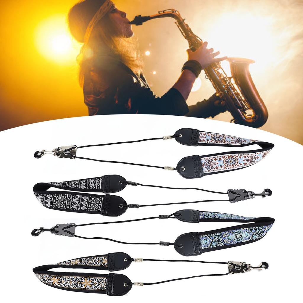 Výšivkový saxofonový krční popruh pro altový a tenorový saxofon, nastavitelný, příslušenství pro nástroj s kovovým hákem