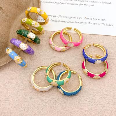 Ring National Style Beijing Cloisonne Ring Niche Design Kitty Cat Sunflower Ring Women's Non-fading Accessories