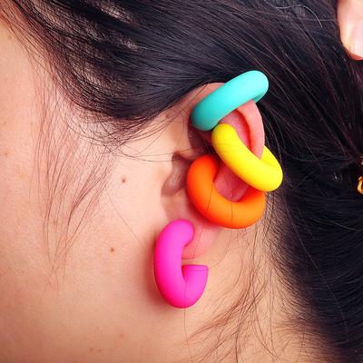 New Korean Acrylic Circle Clip On Earrings for Women Frost Colorful Chunky Round Ear Cuff Statement Tube Thick Earclips Jewelry
