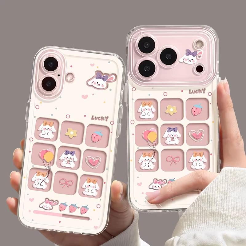 Little Rabbit mobile phone case is suitable for Apple 17promax soft 16 lanyard iphone14 transparent 13 women's 15 pink 12 sets