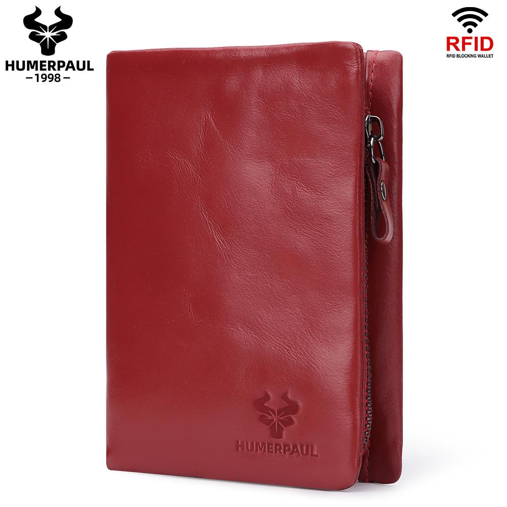 HUMERPAUL Ladies wallet first layer cowhide wallet multi-card slot coin purse with photo window card holder красный