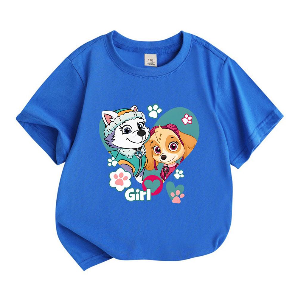 Kids Boys Girls 100% Cotton Short Sleeve Crew Neck T-Shirt, Cute Cartoon Puppy Friends Printed Casual Tees for Children Daily Wear Summer Soft Breatha