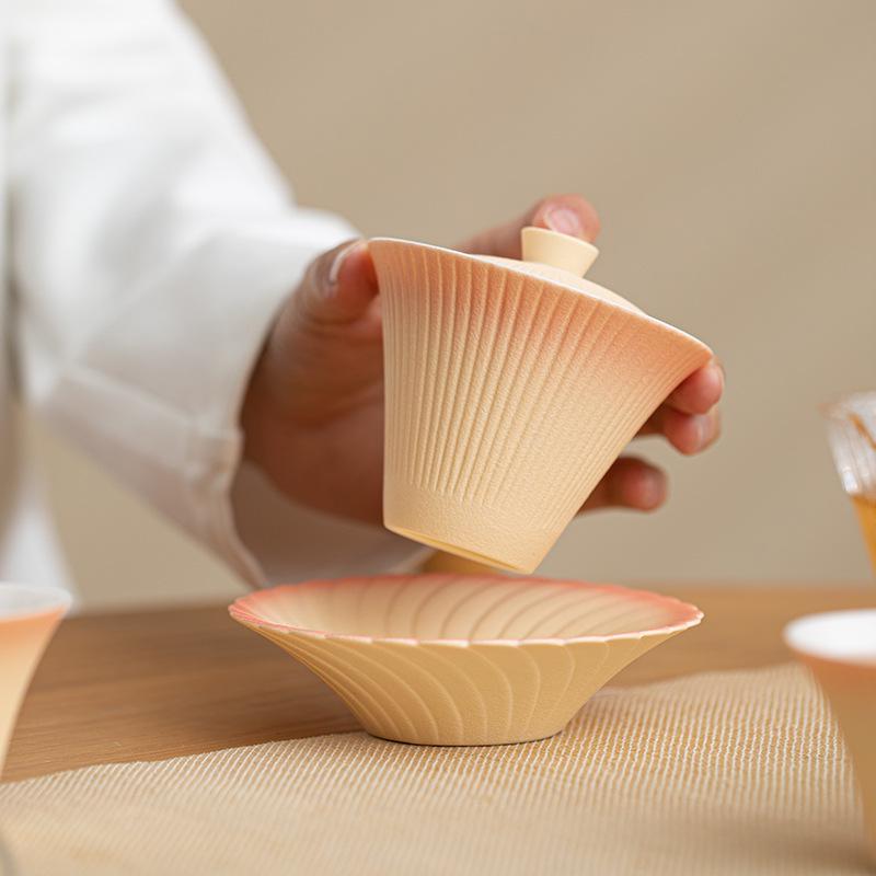 Gradient Fireworks Blooming Gaiwan Teacup Set - High-end Ceramic Kung Fu Tea Set with Gift Box for Spring Festival Souvenir