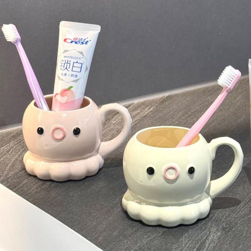 Hochwertige niedliche Oktopus Keramik Mundspülbecher Haus Badezimmer Toilettenbecher Paar Zahnbürstenbecher Kinder Zahnputzglas