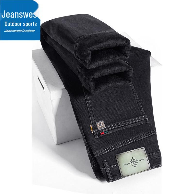 

Jeanswest Men s Warm Fleece-Lined Denim-Look Straight-Leg Trousers 33