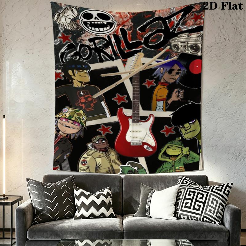 Gorillaz Wall Tapestry Aesthetic Wall Hanging Printed Fabric Blanket Decorative Tapestries for Bedroom Living Room Home Decor