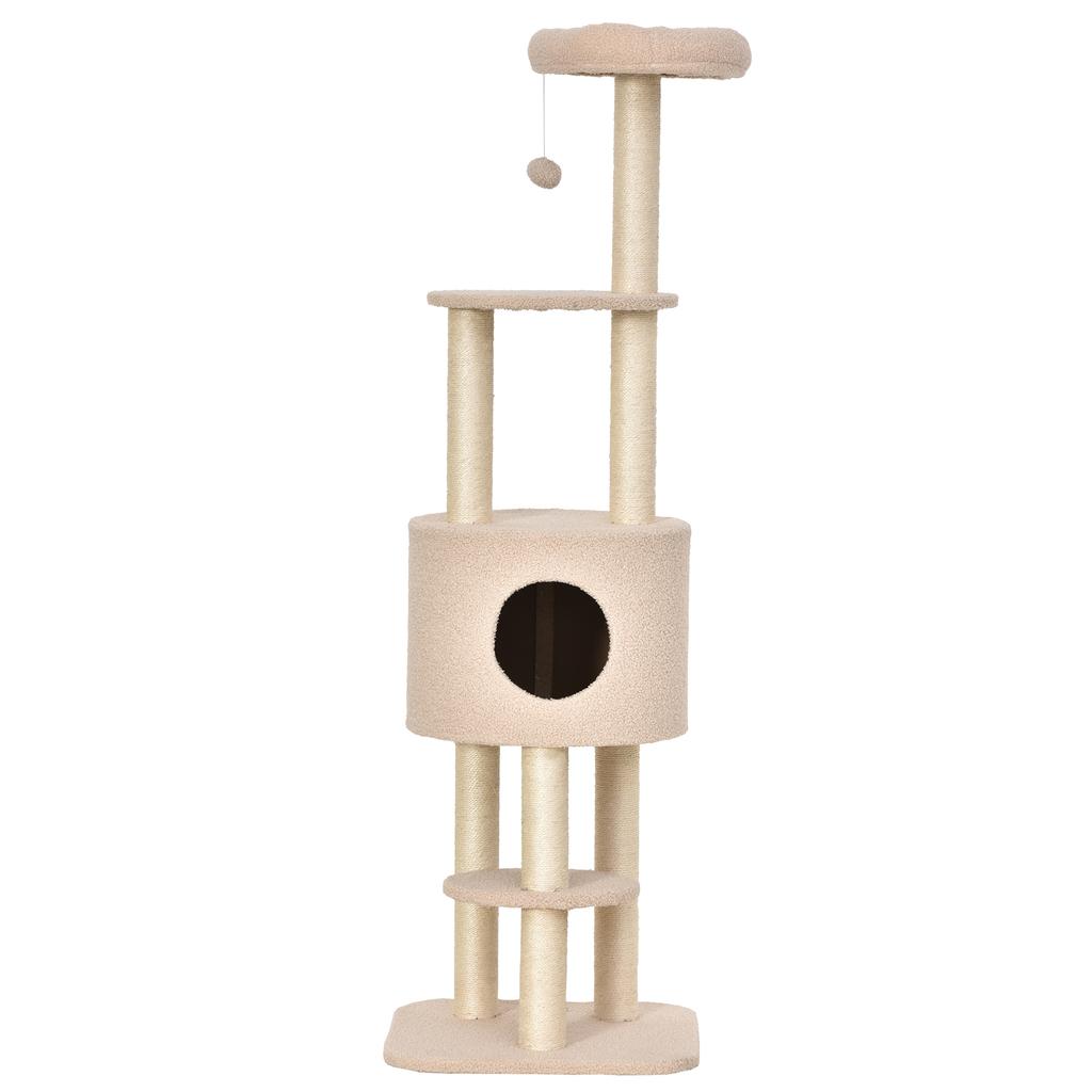Sturdy Cat Tree with 5 Levels, Kennel, Playhouse, and Sisal Rope, Beige, Max 30kg