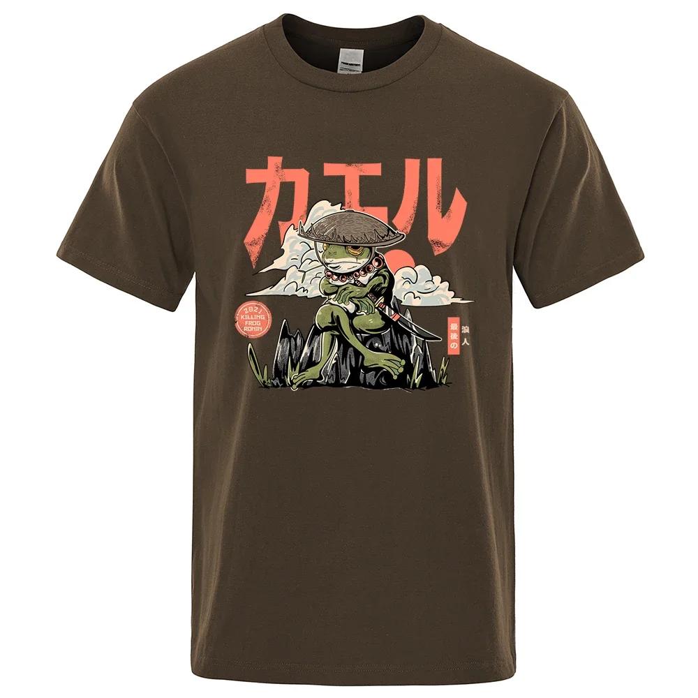 Men's Anime The Last Frog Print T-Shirts Fashionable Casual Breathable Crew Neck Shirts Oversized Cotton Short Sleeve Top