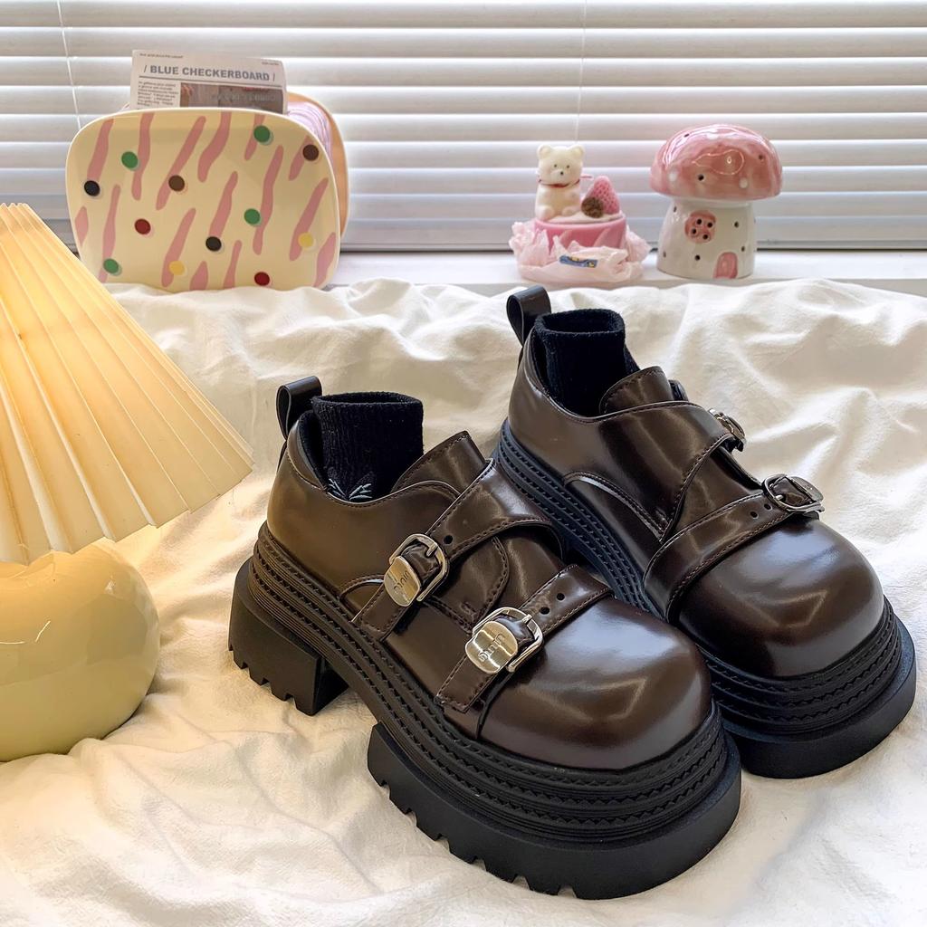 Big Head Heightening Thick Sole Loafer Small Leather Shoes Women's Spring and Autumn Retro Versatile Small Sweet Cool Single Shoes